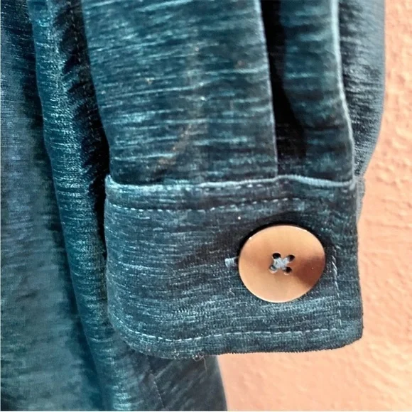 Soft Surroundings teal velvet button up tunic blouse - Picture 4 of 8